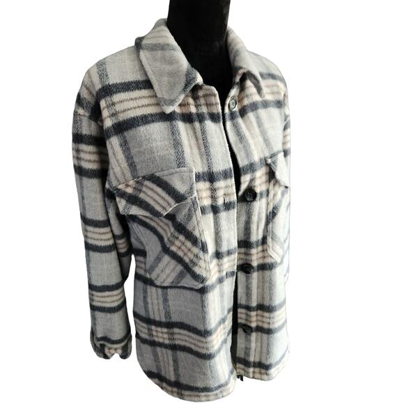 Ashley outerwear gray plaid fleece jacket size medium - Picture 2 of 8